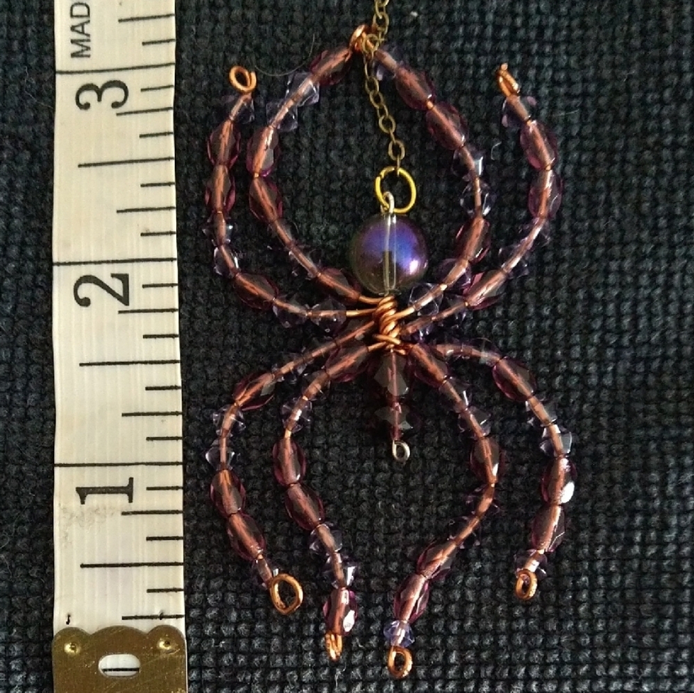 Hand Crafted Purple Beaded Spider Pendant - Picture 4 of 9